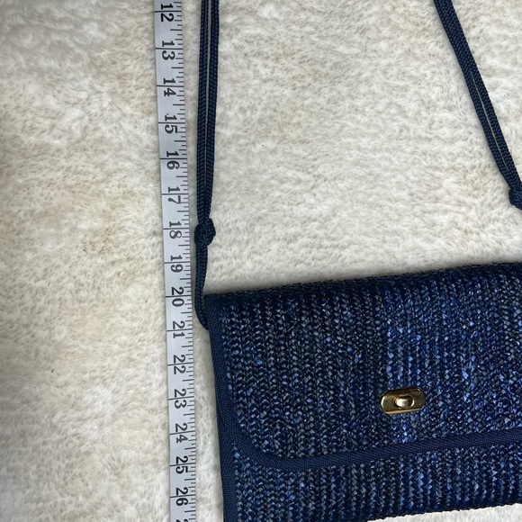 Vintage Blue Straw Woven Crossbody Handbag - Picture 7 of 12